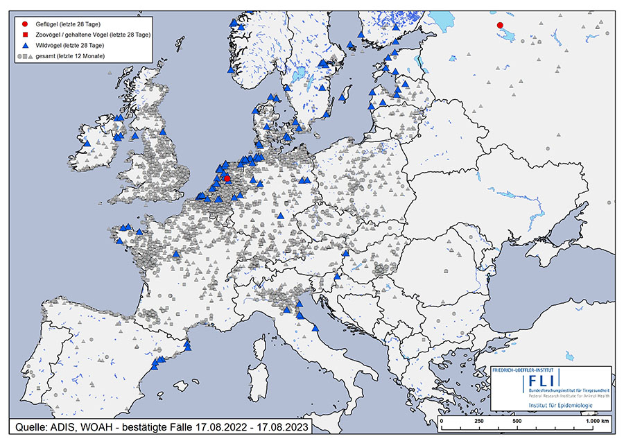 Európai madárinfluenza helyzet térkép