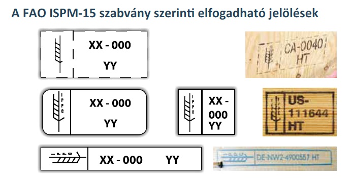 A FAO ISPM-15 szabvány szerinti elfogadható jelölések