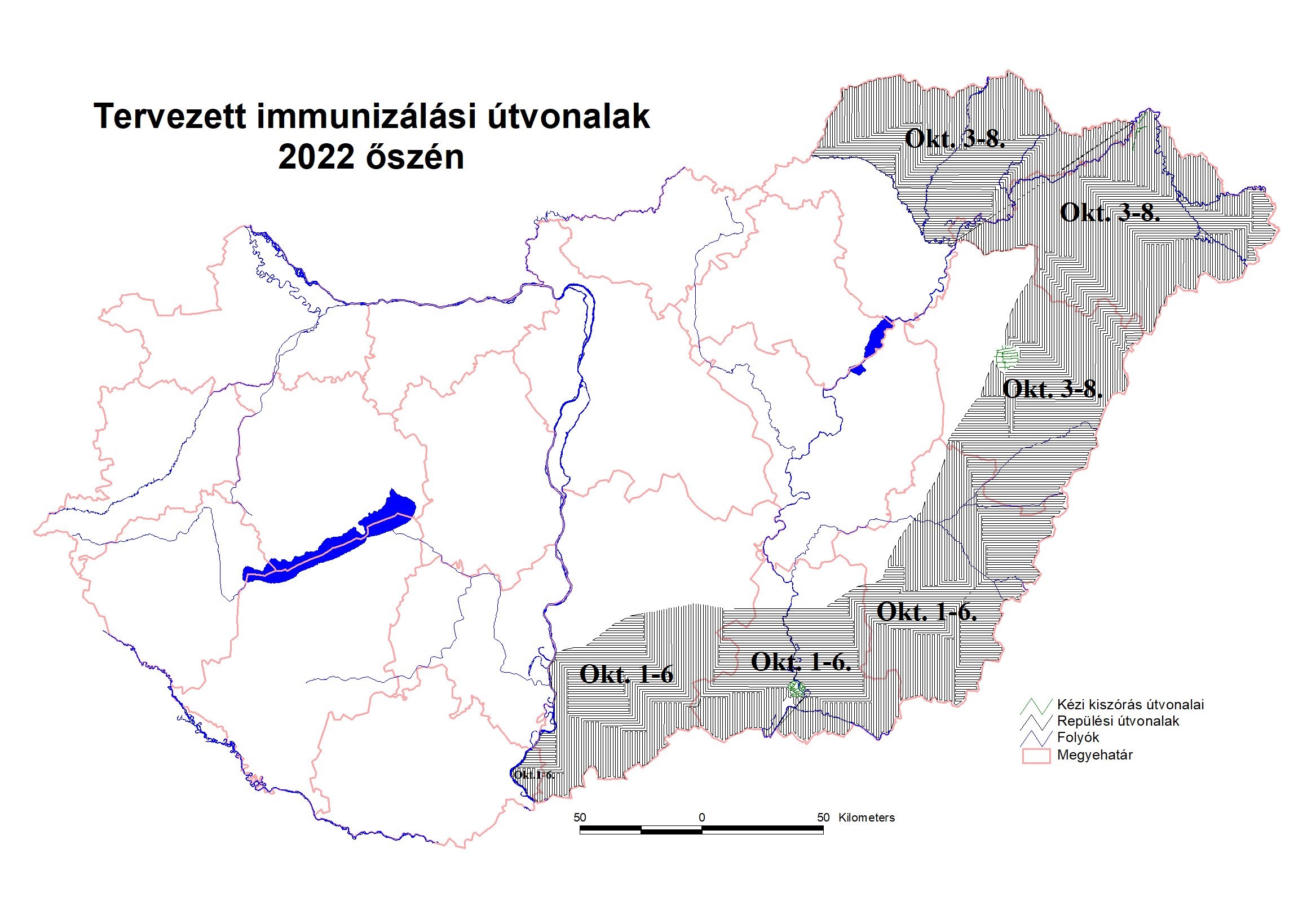 Rókavakcinázás - tervezett immunizálási útvonalak, 2022 ősz