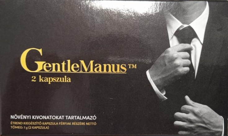 A termék dobozának első oldala, rajta a termék neve: GentelManus